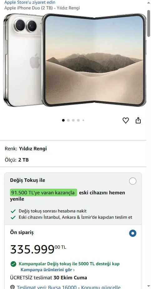 Apple iPhone Duo (2 TB) - Yıldız Rengi