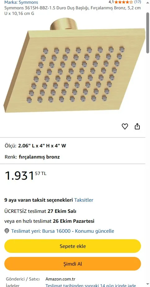 Symmons 361SH-BBZ-1.5 Duro Duş Başlığı, Fırçalanmış Bronz, 5,2 cm U x 10,16 cm G