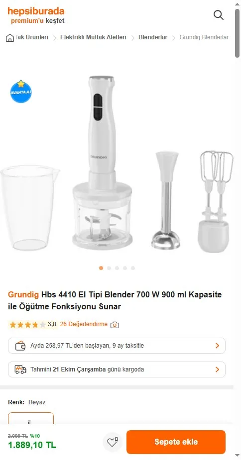 Grundig Hbs 4410 El Tipi Blender 700 W 900 ml Kapasite ile Öğütme Fonksiyonu Sunar