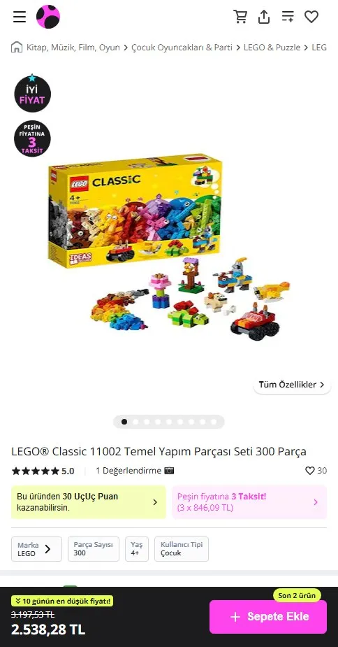 LEGO® Classic 11002 Temel Yapım Parçası Seti 300 Parça