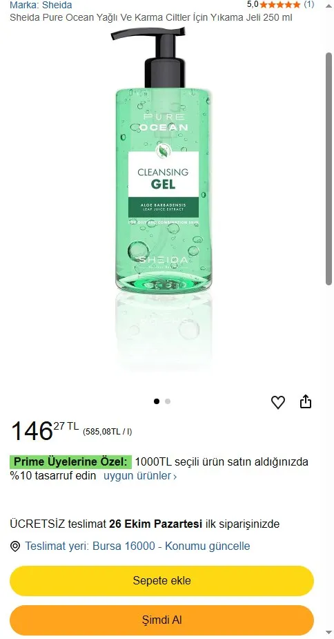 Sheida Pure Ocean Yağlı Ve Karma Ciltler İçin Yıkama Jeli 250 ml