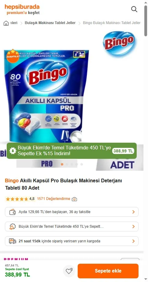 Bingo Akıllı Kapsül Pro Bulaşık Makinesi Deterjanı Tableti 80 Adet