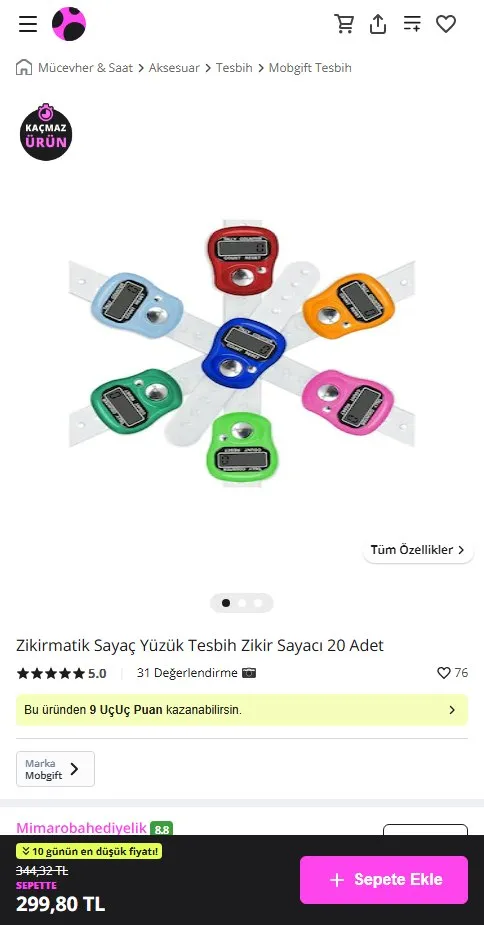 Zikirmatik Sayaç Yüzük Tesbih Zikir Sayacı 20 Adet