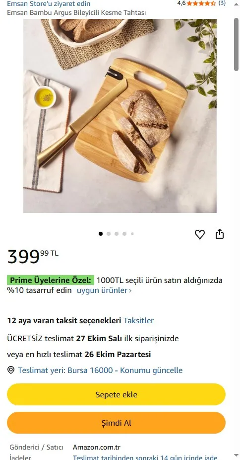 Emsan Bambu Argus Bileyicili Kesme Tahtası