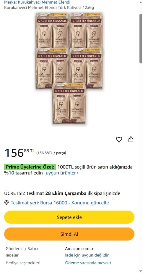 Kurukahveci Mehmet Efendi Türk Kahvesi 12x6g