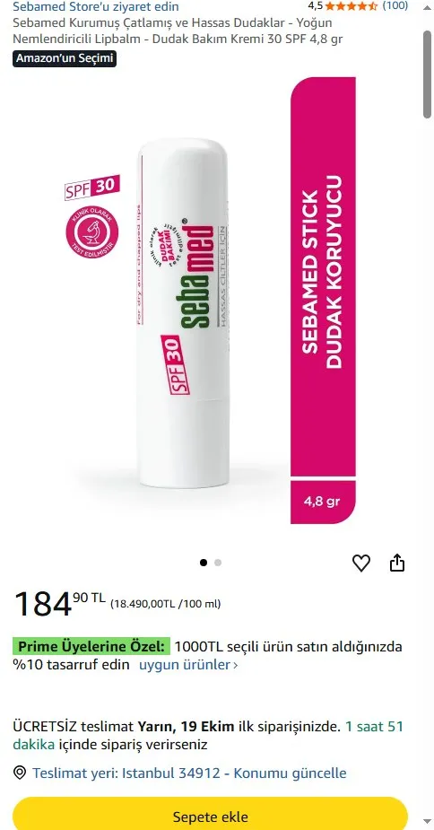 Sebamed Kurumuş Çatlamış ve Hassas Dudaklar - Yoğun Nemlendiricili Lipbalm - Dudak Bakım Kremi 30 SPF 4,8 gr