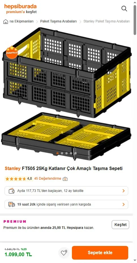 Stanley FT505 25Kg Katlanır Çok Amaçlı Taşıma Sepeti