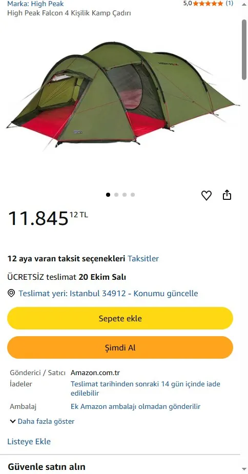 High Peak Falcon 4 Kişilik Kamp Çadırı