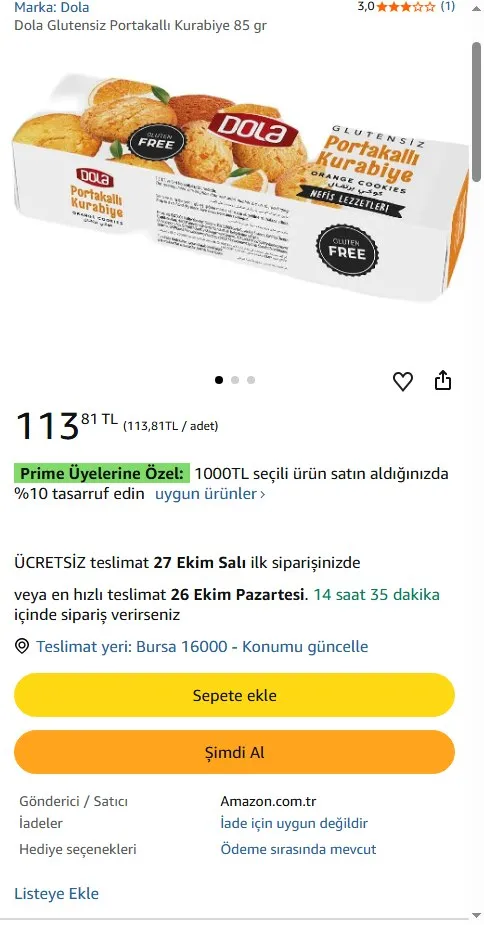 Dola Glutensiz Portakallı Kurabiye 85 gr