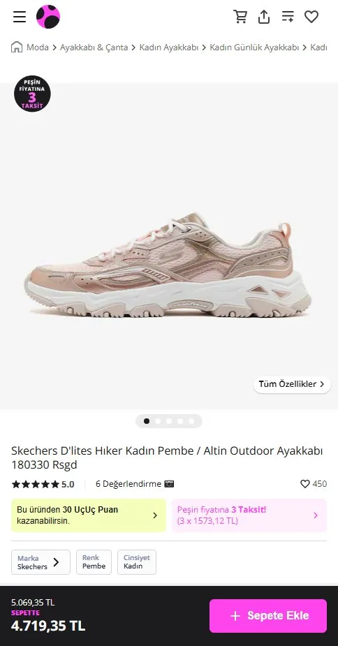 Skechers D'lites Hıker Kadın Pembe / Altin Outdoor Ayakkabı 180330 Rsgd