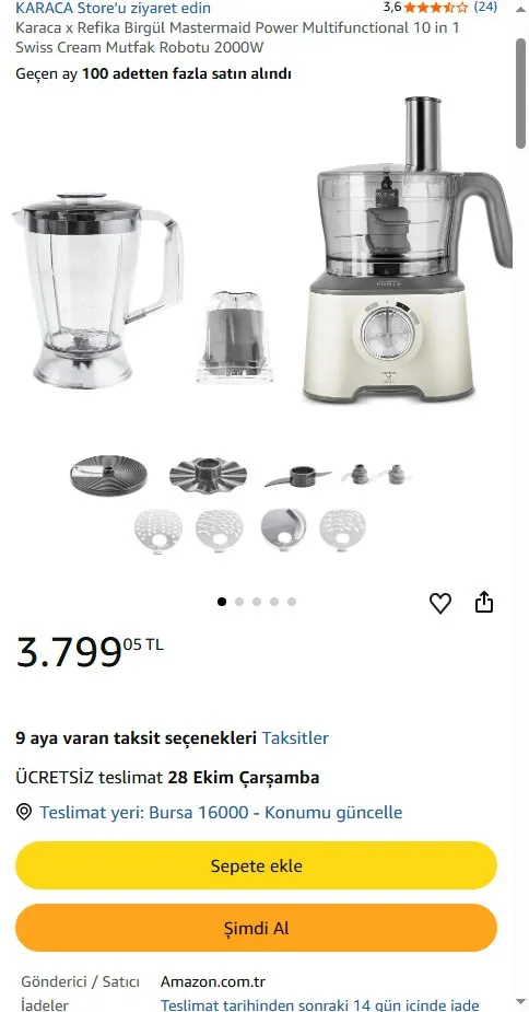 Karaca x Refika Birgül Mastermaid Power Multifunctional 10 in 1 Swiss Cream Mutfak Robotu 2000W