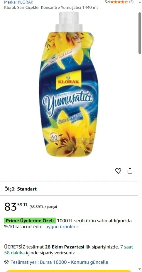 Klorak Sarı Çiçekler Konsantre Yumuşatıcı 1440 ml