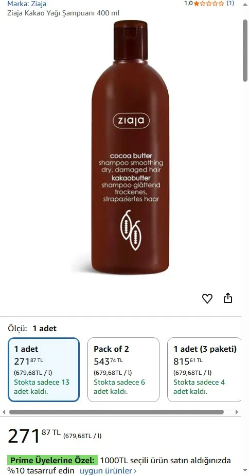 Ziaja Kakao Yağı Şampuanı 400 ml