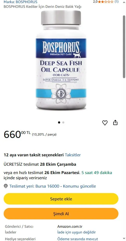 BOSPHORUS Kediler İçin Derin Deniz Balık Yağı