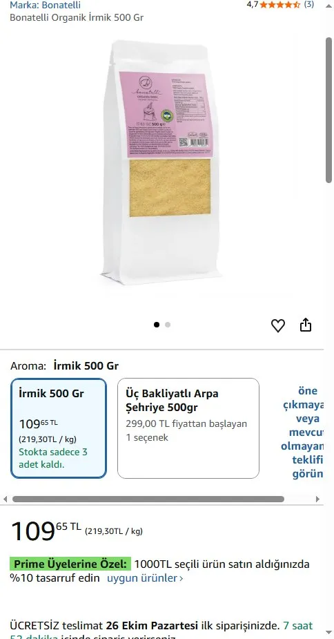 Bonatelli Organik İrmik 500 Gr