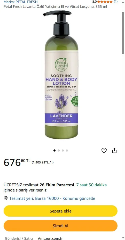Petal Fresh Lavanta Özlü Yatıştırıcı El ve Vücut Losyonu, 355 ml