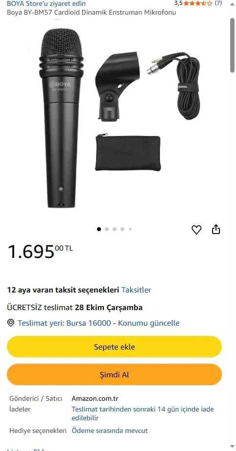 Boya BY-BM57 Cardioid Dinamik Enstruman Mikrofonu