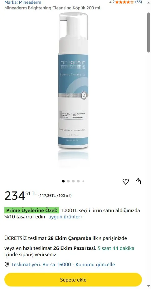 Mineaderm Brightening Cleansing Köpük 200 ml