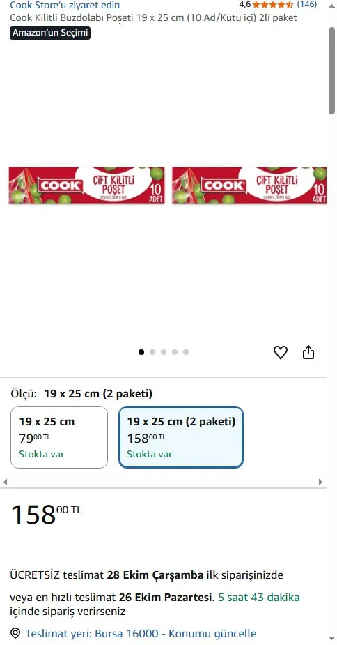 Cook Kilitli Buzdolabı Poşeti 19 x 25 cm (10 Ad/Kutu içi) 2li paket