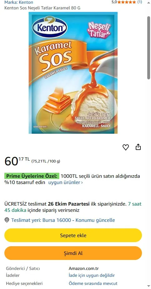 Kenton Sos Neşeli Tatlar Karamel 80 G