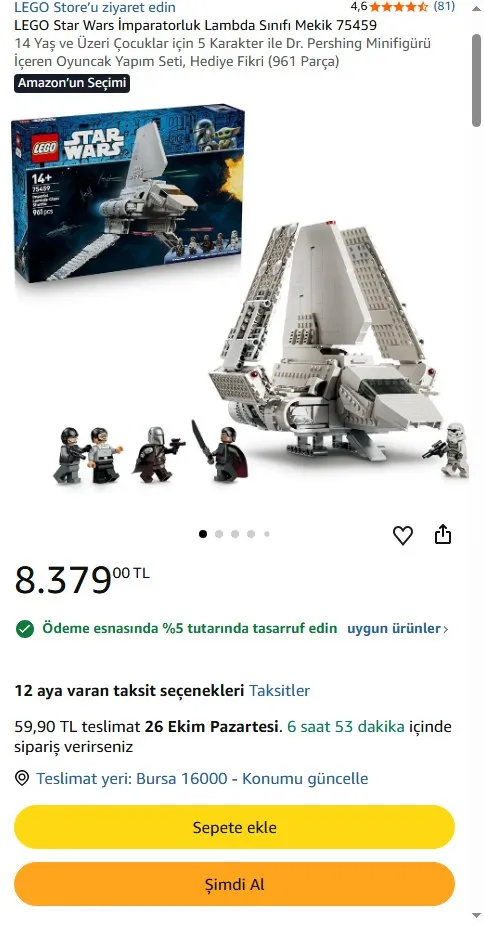 LEGO Star Wars İmparatorluk Lambda Sınıfı Mekik 75459