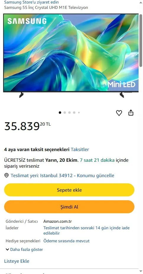 Samsung 55 İnç Crystal UHD M1E Televizyon