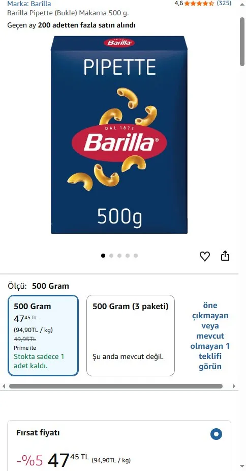 Barilla Pipette (Bukle) Makarna 500 g.