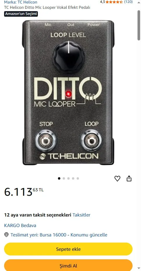 TC Helicon Ditto Mic Looper Vokal Efekt Pedalı