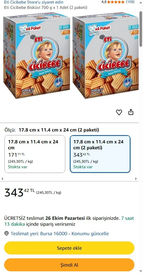 Eti Cicibebe Bisküvi 700 g x 1 Adet (2 paketi)