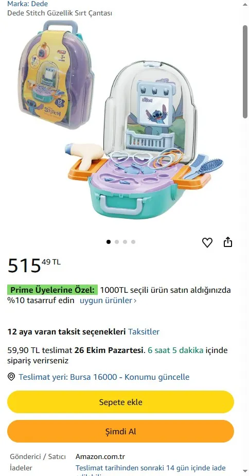 Dede Stitch Güzellik Sırt Çantası