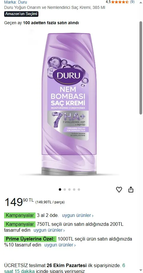 Duru Yoğun Onarım ve Nemlendirici Saç Kremi, 385 Ml