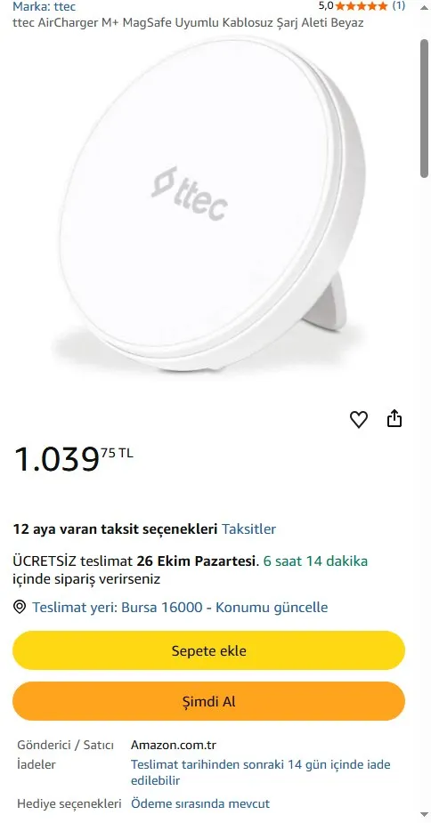 ttec AirCharger M+ MagSafe Uyumlu Kablosuz Şarj Aleti Beyaz