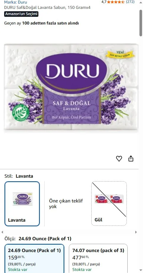 DURU Saf&Doğal Lavanta Sabun, 150 Gramx4