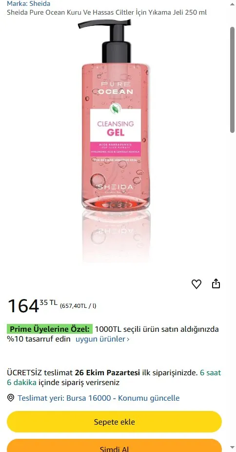 Sheida Pure Ocean Kuru Ve Hassas Ciltler İçin Yıkama Jeli 250 ml