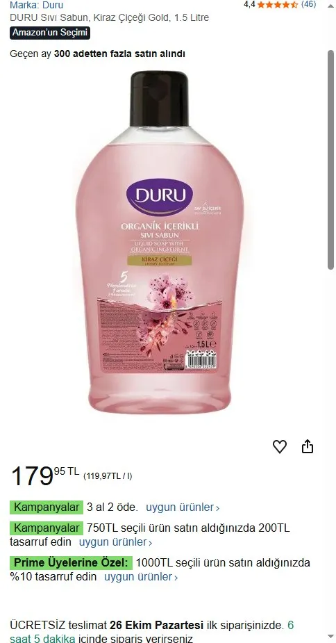 DURU Sıvı Sabun, Kiraz Çiçeği Gold, 1.5 Litre