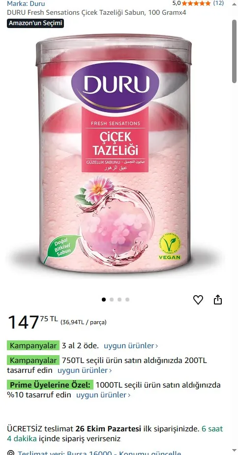 DURU Fresh Sensations Çicek Tazeliği Sabun, 100 Gramx4