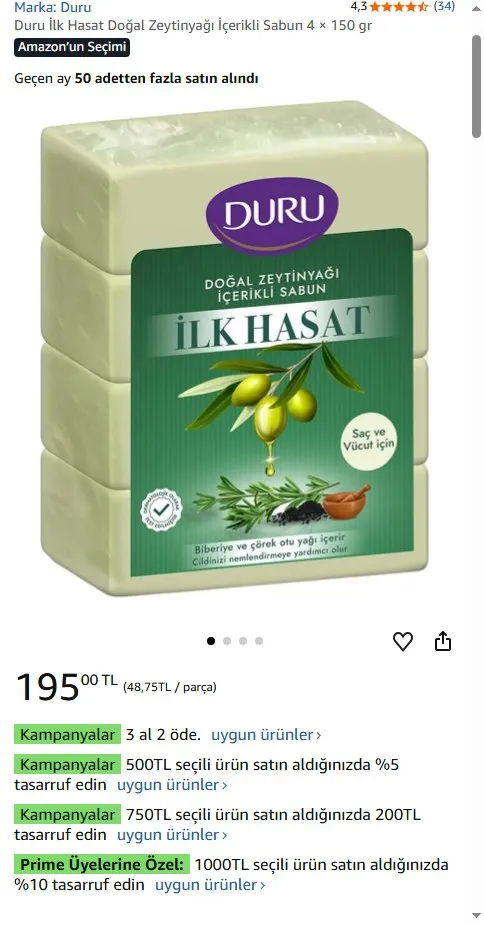 Duru İlk Hasat Doğal Zeytinyağı İçerikli Sabun 4 × 150 gr