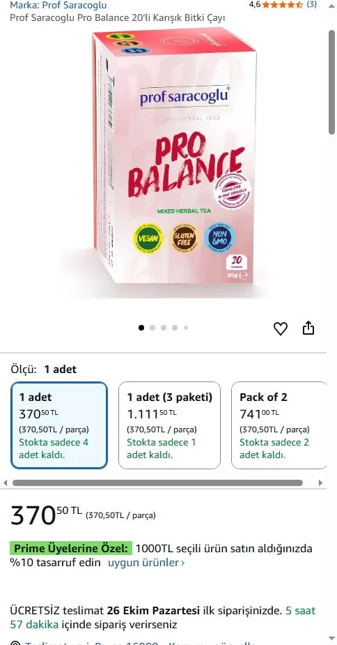 Prof Saracoglu Pro Balance 20'li Karışık Bitki Çayı