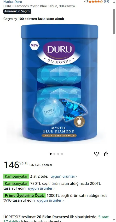 DURU Diamonds Mystic Blue Sabun, 90Gramx4