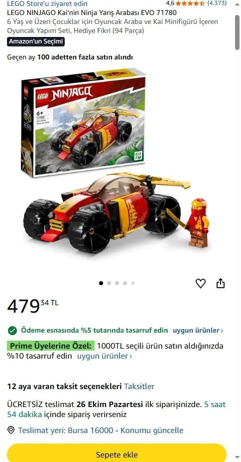 LEGO NINJAGO Kai’nin Ninja Yarış Arabası EVO 71780