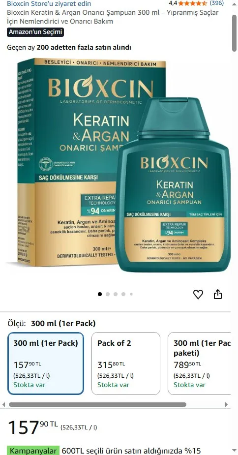 Bioxcin Keratin & Argan Onarıcı Şampuan 300 ml – Yıpranmış Saçlar İçin Nemlendirici ve Onarıcı Bakım