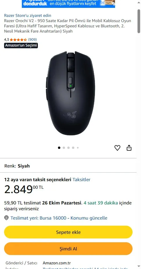 Razer Orochi V2 - 950 Saate Kadar Pil Ömrü ile Mobil Kablosuz Oyun Faresi (Ultra Hafif Tasarım, HyperSpeed Kablosuz ve Bluetooth, 2. Nesil Mekanik Fare Anahtarları) Siyah