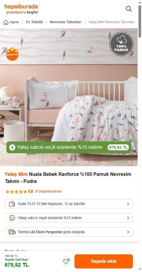 Yataş Mini Nuala Bebek Ranforce %100 Pamuk Nevresim Takımı - Pudra