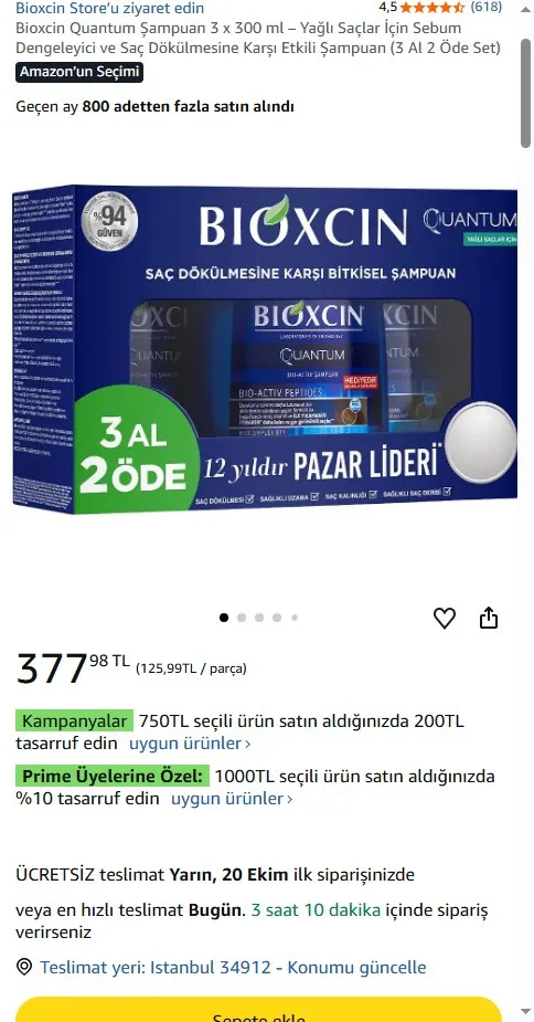 Bioxcin Quantum Şampuan 3 x 300 ml – Yağlı Saçlar İçin Sebum Dengeleyici ve Saç Dökülmesine Karşı Etkili Şampuan (3 Al 2 Öde Set)