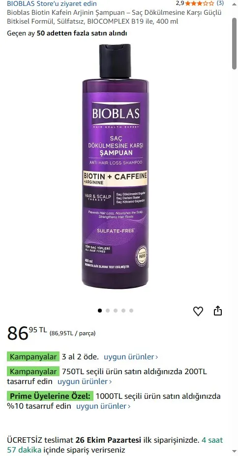 Bioblas Biotin Kafein Arjinin Şampuan – Saç Dökülmesine Karşı Güçlü Bitkisel Formül, Sülfatsız, BIOCOMPLEX B19 ile, 400 ml