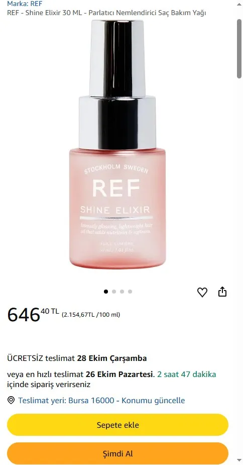REF - Shine Elixir 30 ML - Parlatıcı Nemlendirici Saç Bakım Yağı