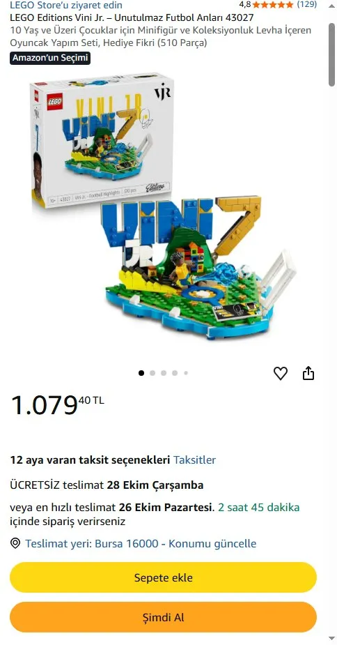 LEGO Editions Vini Jr. – Unutulmaz Futbol Anları 43027