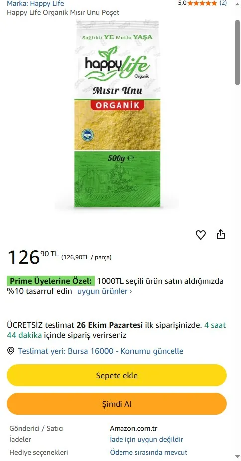 Happy Life Organik Mısır Unu Poşet
