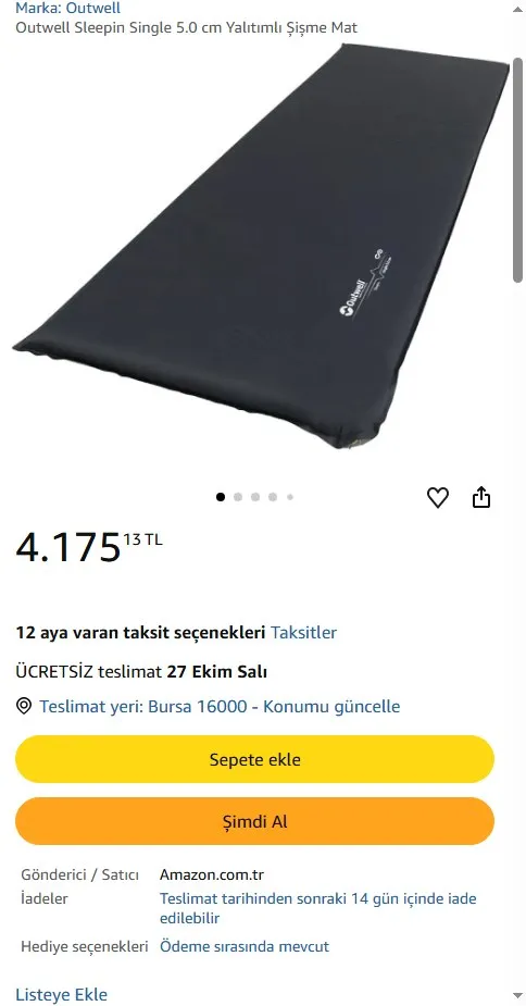 Outwell Sleepin Single 5.0 cm Yalıtımlı Şişme Mat