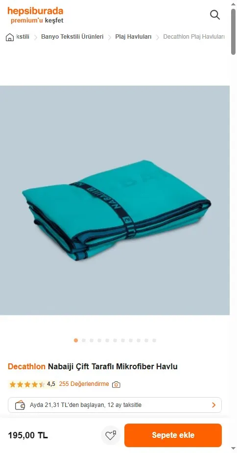 Decathlon Nabaiji Çift Taraflı Mikrofiber Havlu